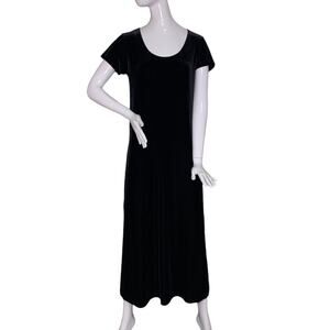 Cassini Vintage Velvet Maxi Dress Short Sleeve Pullover Black Size M